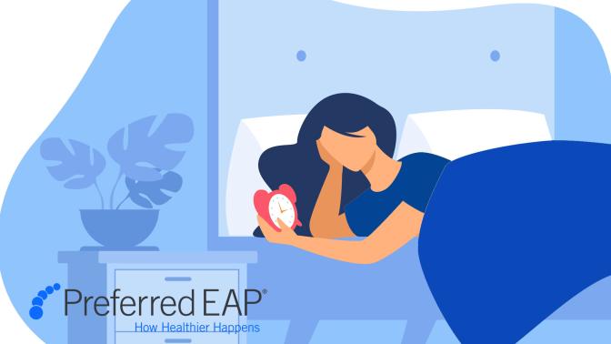 Illustration of a woman looking at her alarm clock from bed at 3 am