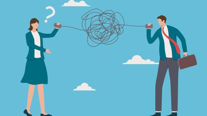 An abstracted image of a man and woman having an argument