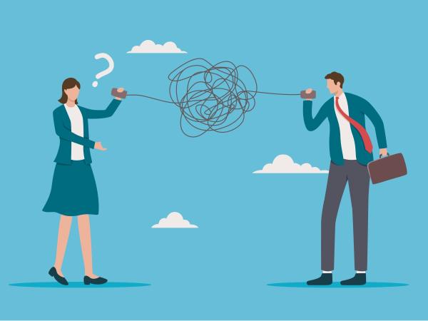 An abstracted image of a man and woman having an argument